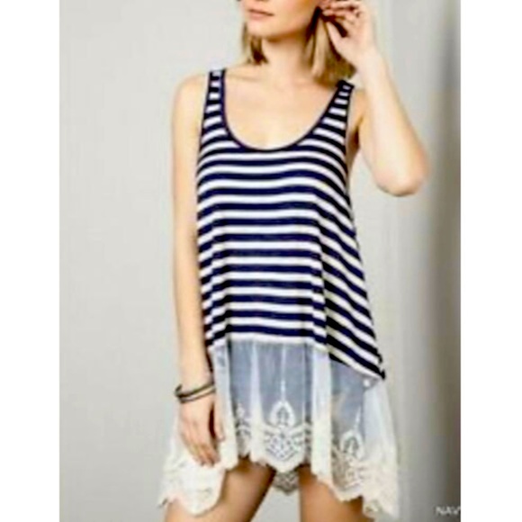 Umgee Striped Lace Puff Sleeve Blouse main image 0